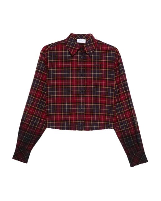 Off-White c/o Virgil Abloh Red Cropped Plaid Shirt With Graphic Print
