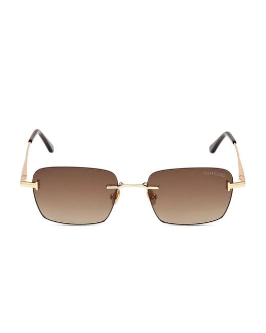 Tom Ford Brown Square-Frame Rimless Sunglasses