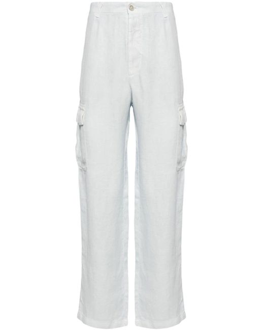 120% Lino White Linen Cargo Trousers for men