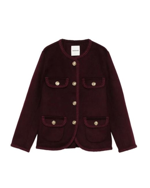 Sandro Red Wool-Blend Fitted Jacket