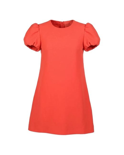 Valentino Garavani Red Puff-Sleeve Mini Dress