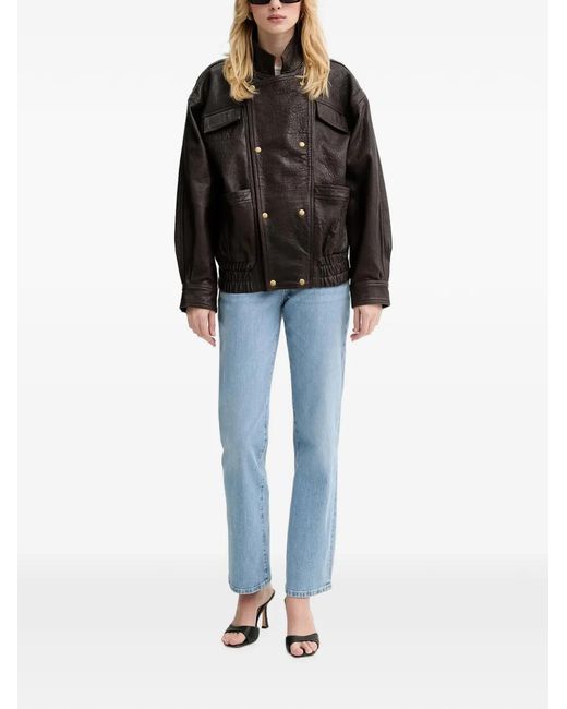 Bardot Black Double-Breasted Leather Jacket