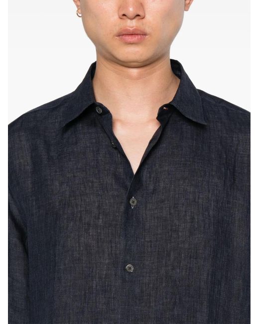 メンズ Paul Smith Linen Shirt Blue