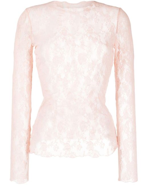 Wolford Pink Lace-embroidery Sheer Top