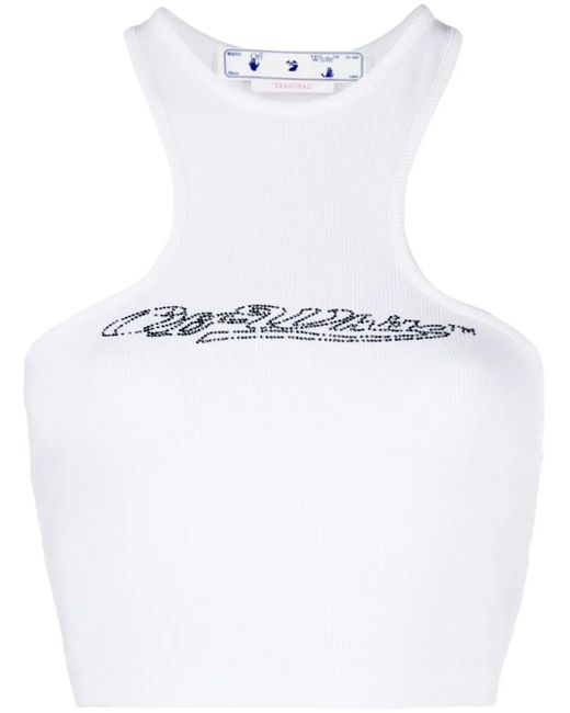 Off-White c/o Virgil Abloh White Crystal-Embellished Logo Crop Top