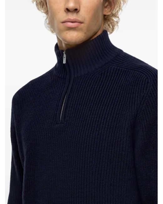 Karl Lagerfeld Blue Half-Zip Ribbed-Knit Sweater for men