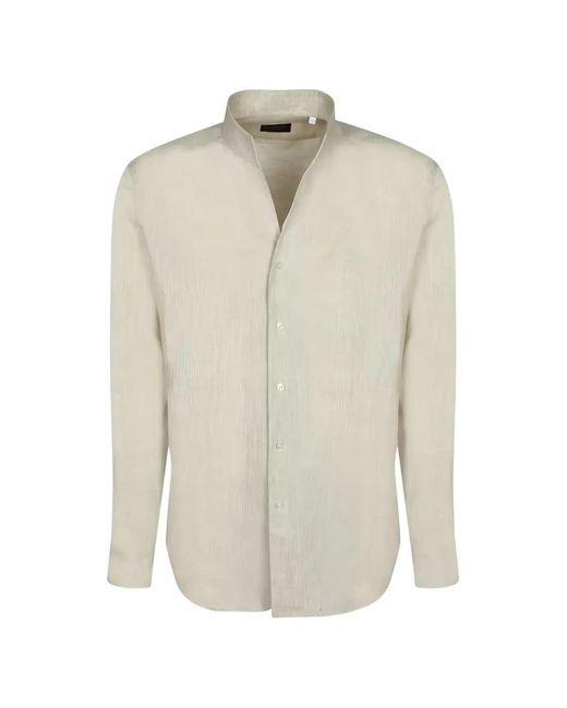 Xacus White Mandarin-Collar Linen Shirt for men