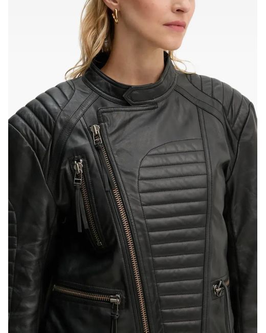 Munthe Black Quilted Panelled Leather Jacket