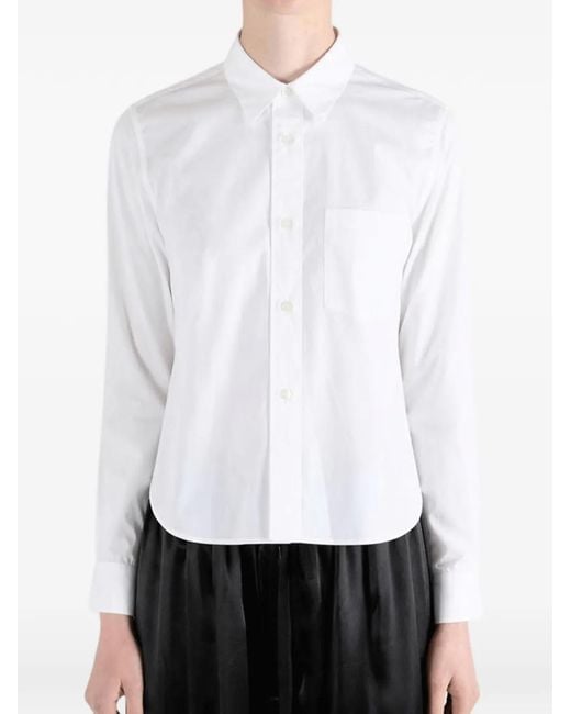Margaret Howell White Chest-Pocket Curved-Hem Shirt