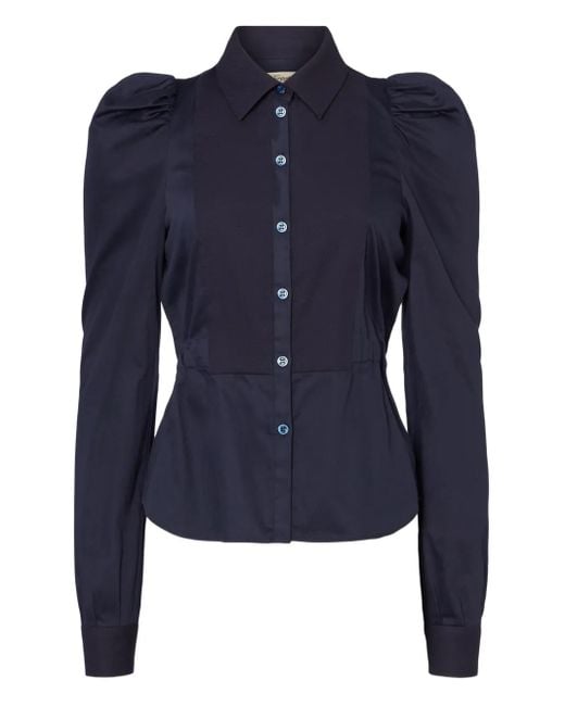 Temperley London Blue Puff-Sleeve Button-Fastening Shirt