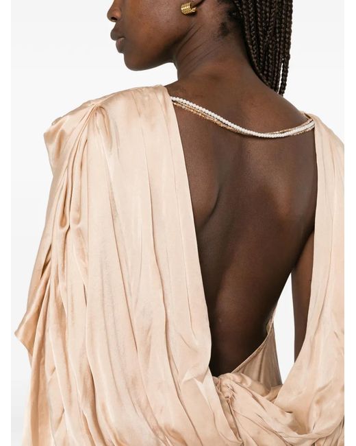 Dunesi Natural Paola Draped-Sleeve Gown