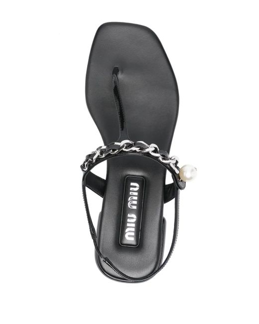 Miu Miu Black Pearl-Detail Flat Sandals