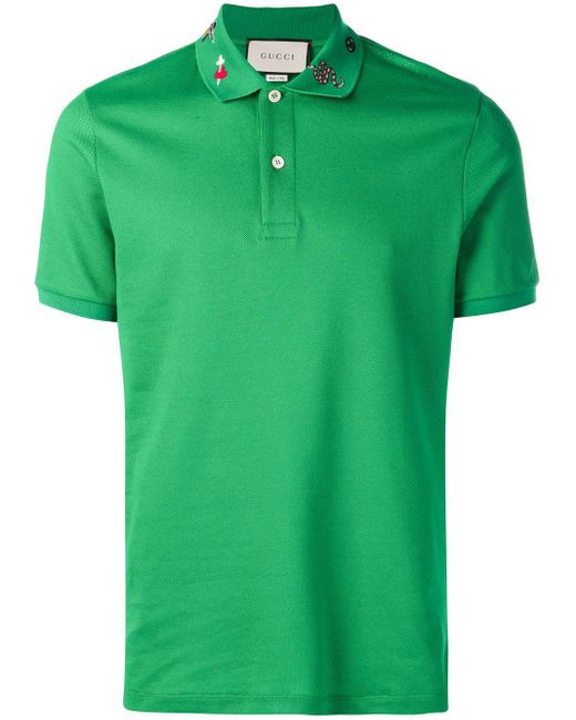 Gucci Green Embroidered Polo Shirt for men