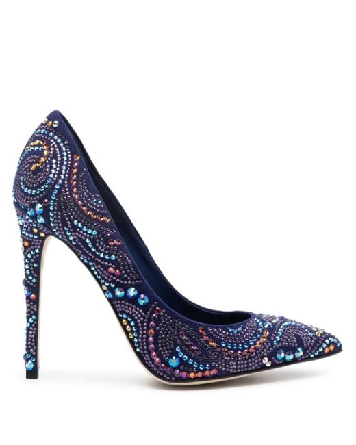 Le Silla Blue 12Mm Crystal Embellished Suede Pumps