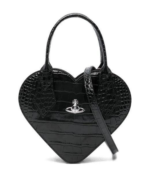 Vivienne Westwood Black Heart-Shape Embossed Tote Bag