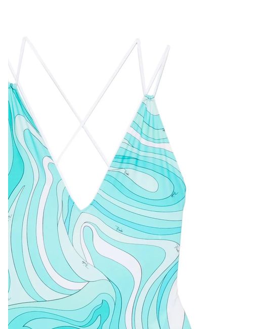 Emilio Pucci Blue V-Neck Swimsuit