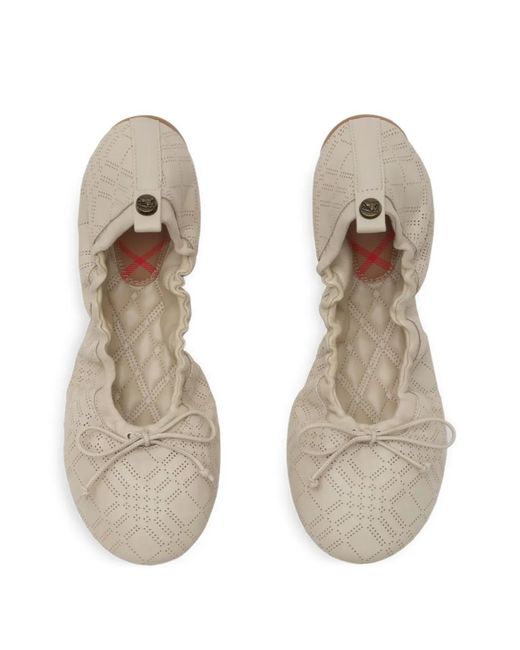 Burberry White Check Leather Fawn Ballerinas​