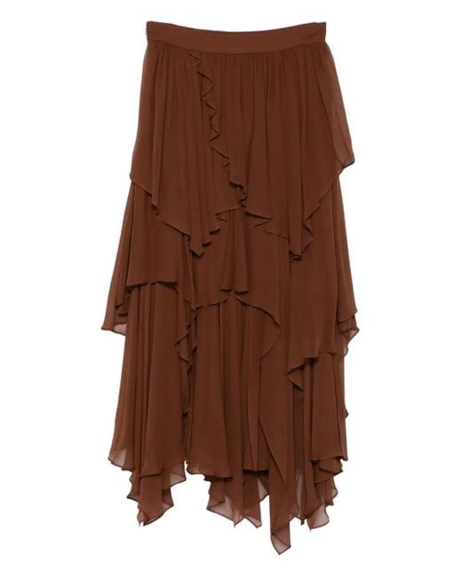 Zimmermann Brown Ruffle-Details Midi Skirt