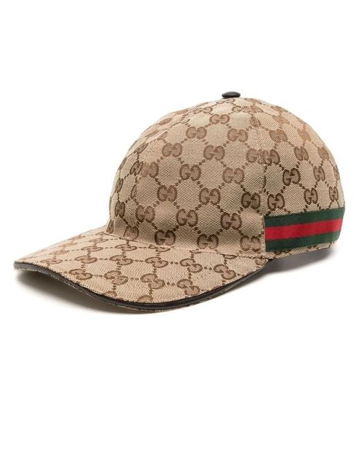 Gucci Brown Monogram-Pattern Striped-Trim Woven Cap