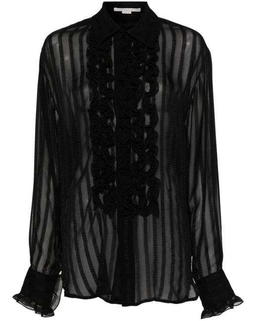 Stella McCartney Black Sheer-Bluse mit Rüschen