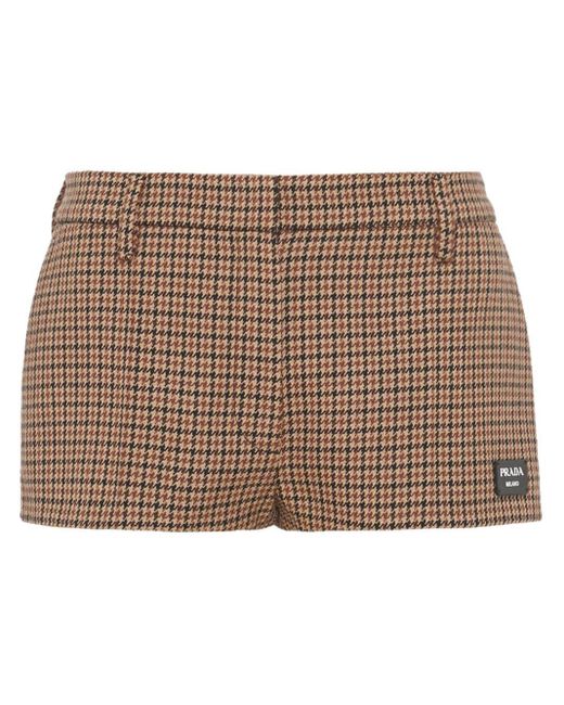 Prada Brown Houndstooth-pattern Mini Shorts
