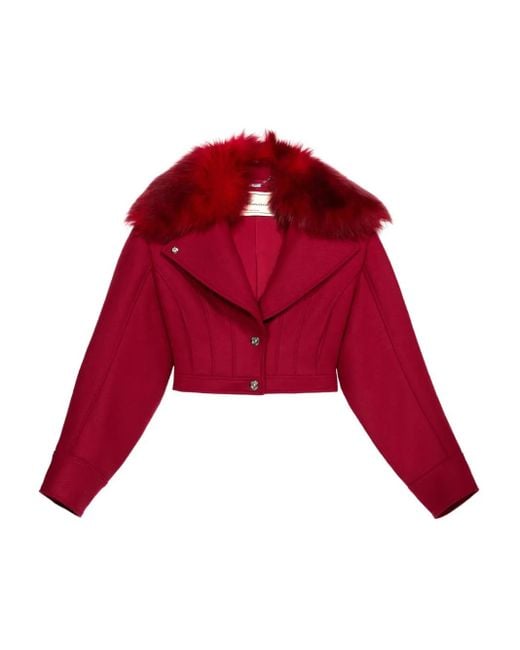 Blumarine エコファーカラークロップドジャケット Red
