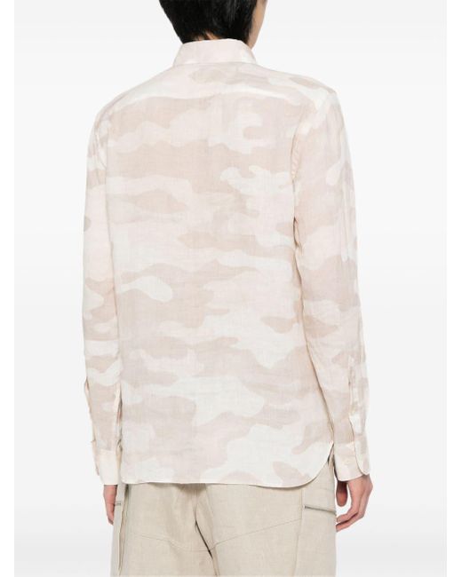120% Lino Hemd mit Camouflage-Print in White für Herren