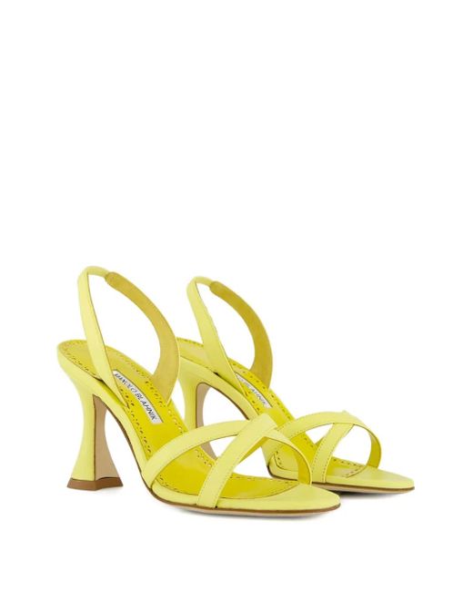 Manolo Blahnik Yellow Slingback Cross-Strap Sandals