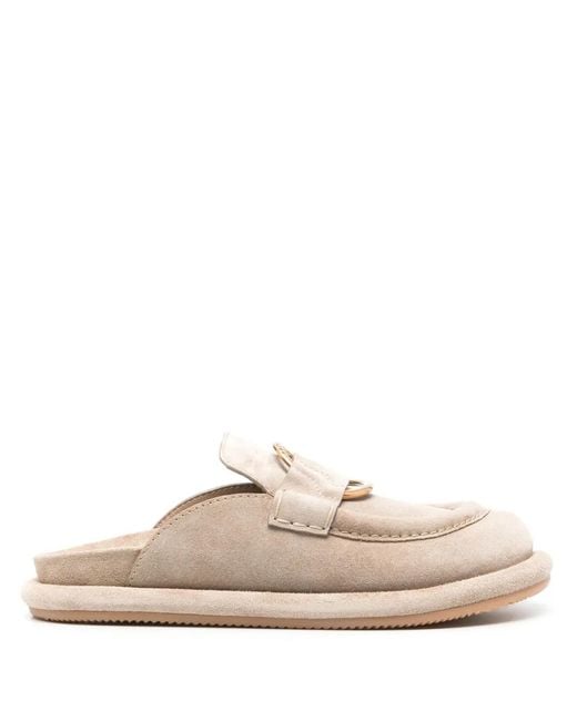 Moncler Brown Logo-Plaque Suede Mules