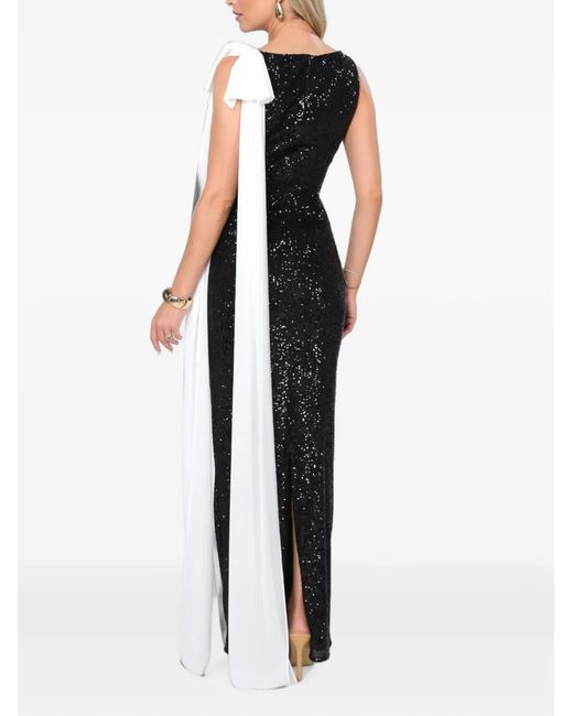 ROSERRY Black Kylie Bow-Detailed Sequin-Embellished Maxi Dress