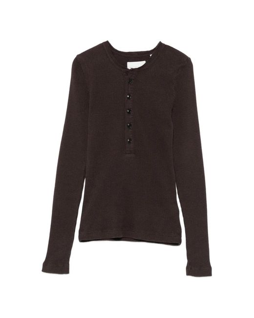 Citizens of Humanity Black Drea Waffle-Knit Henley Top