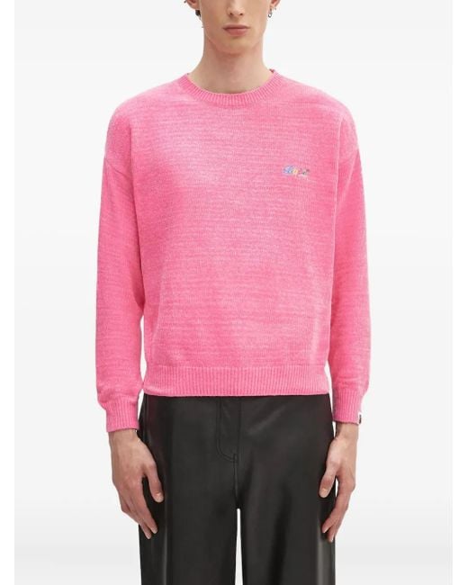 A Bathing Ape Pink Embroidered Crew-Neck Sweater for men