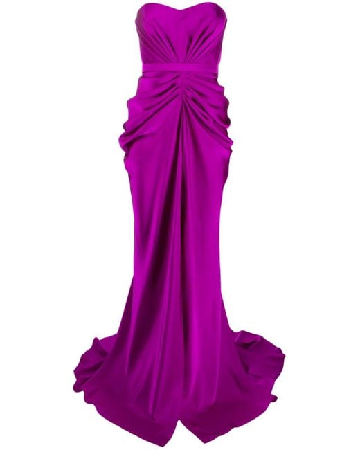 Ana Radu Purple Ruched Strapless Gown