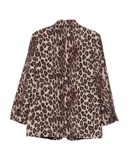 Alberto Biani Brown Leopard-Print Button Blazer