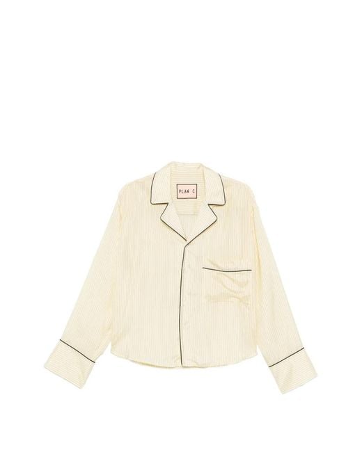 Plan C Gestreepte Blouse Met Afwerking in het Natural