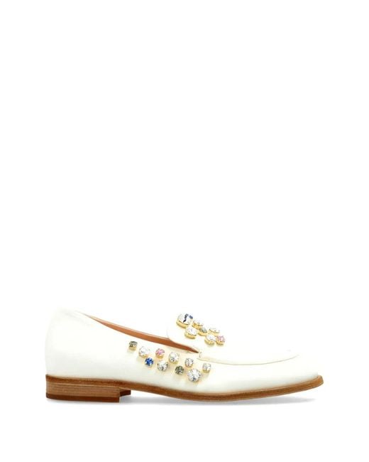 Agl Attilio Giusti Leombruni White New College Precious Embellished Leather Loafers