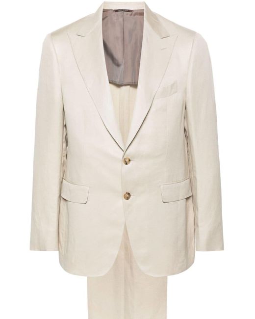 Canali White Single-breasted Linen-blend Suit for men