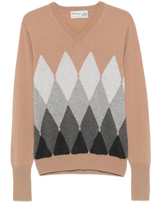 Ballantyne Gray Diamond-Pattern V-Neck Sweater for men