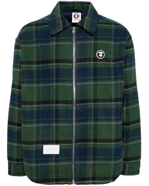 Aape By A Bathing Ape Green Logo-Patch Check-Pattern Jacket for men