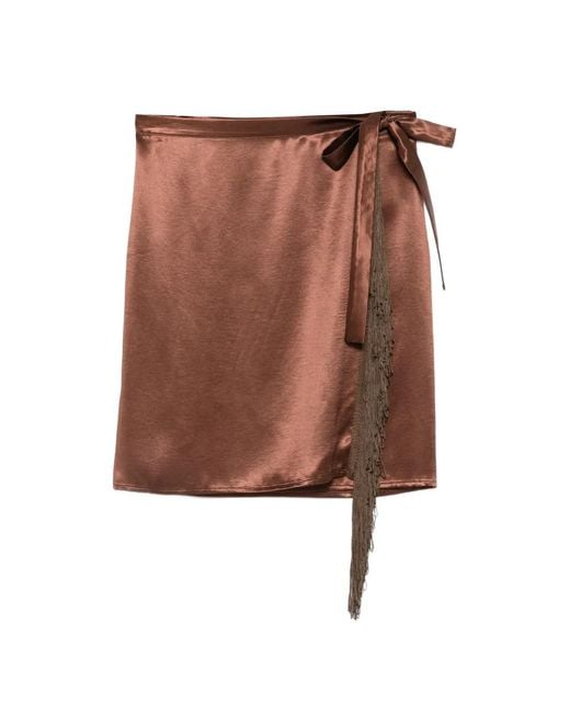 THE NINA STUDIO Brown Fringe-Trim Wrap Skirt