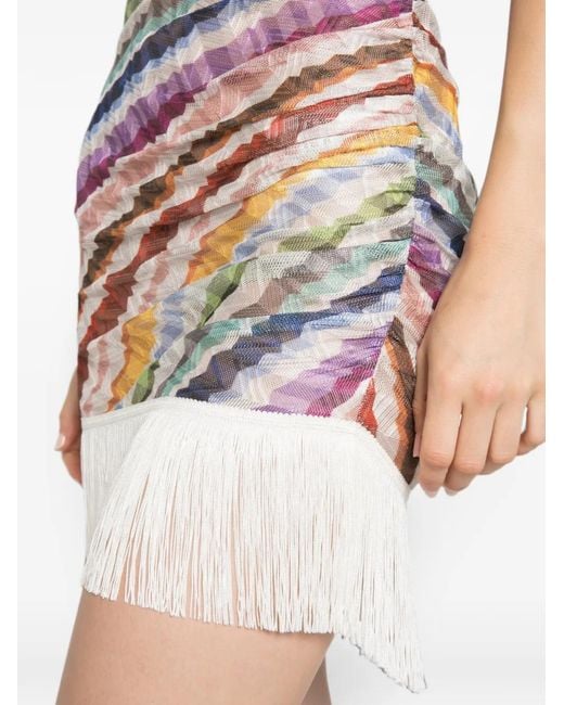 Missoni White Fringed Zigzag-Print Mini Dress