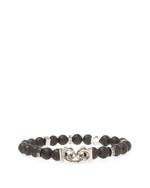 Ferragamo White Gancini Lava Stone Beaded Bracelet for men