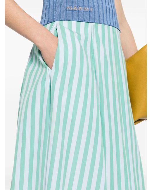 Sunnei Blue Poplin Striped Midi Skirt