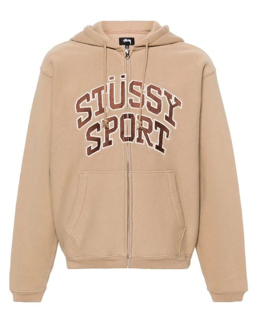 Stussy Natural Logo-Embroidered Zip-Up Hoodie for men
