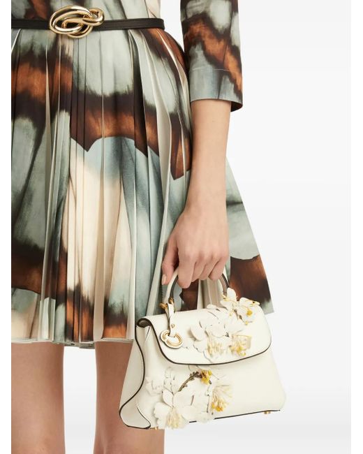 Oscar de la Renta White 3D Floral-Appliqué Mini Bag