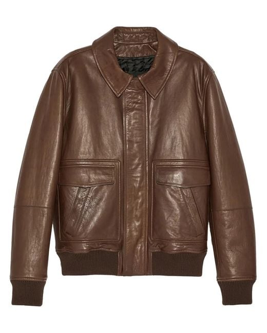 Yves Salomon Brown Aviator Leather Jacket for men