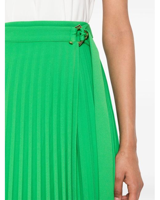 Nissa Green Pleated Wrap Midi Skirt