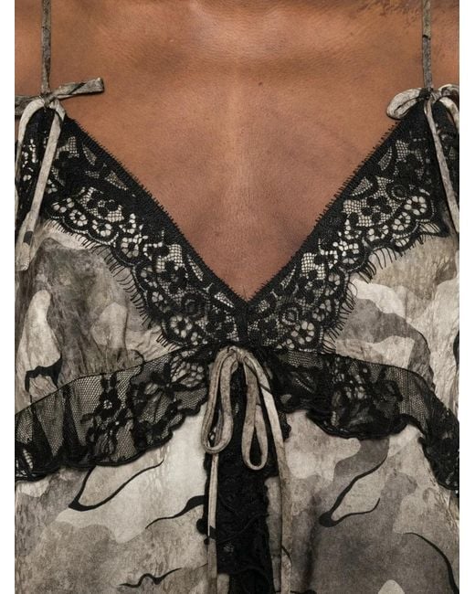 Pinko Natural Camouflage-Print Lace-Trim Top
