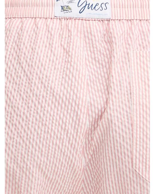 Guess Pink Striped Seersucker Swim Shorts for men