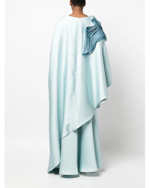 Gaby Charbachy Blue Draped Cape-Style Gown